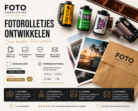 Foto Americaine fotorolletjes ontwikkelen, scannen en afdrukken