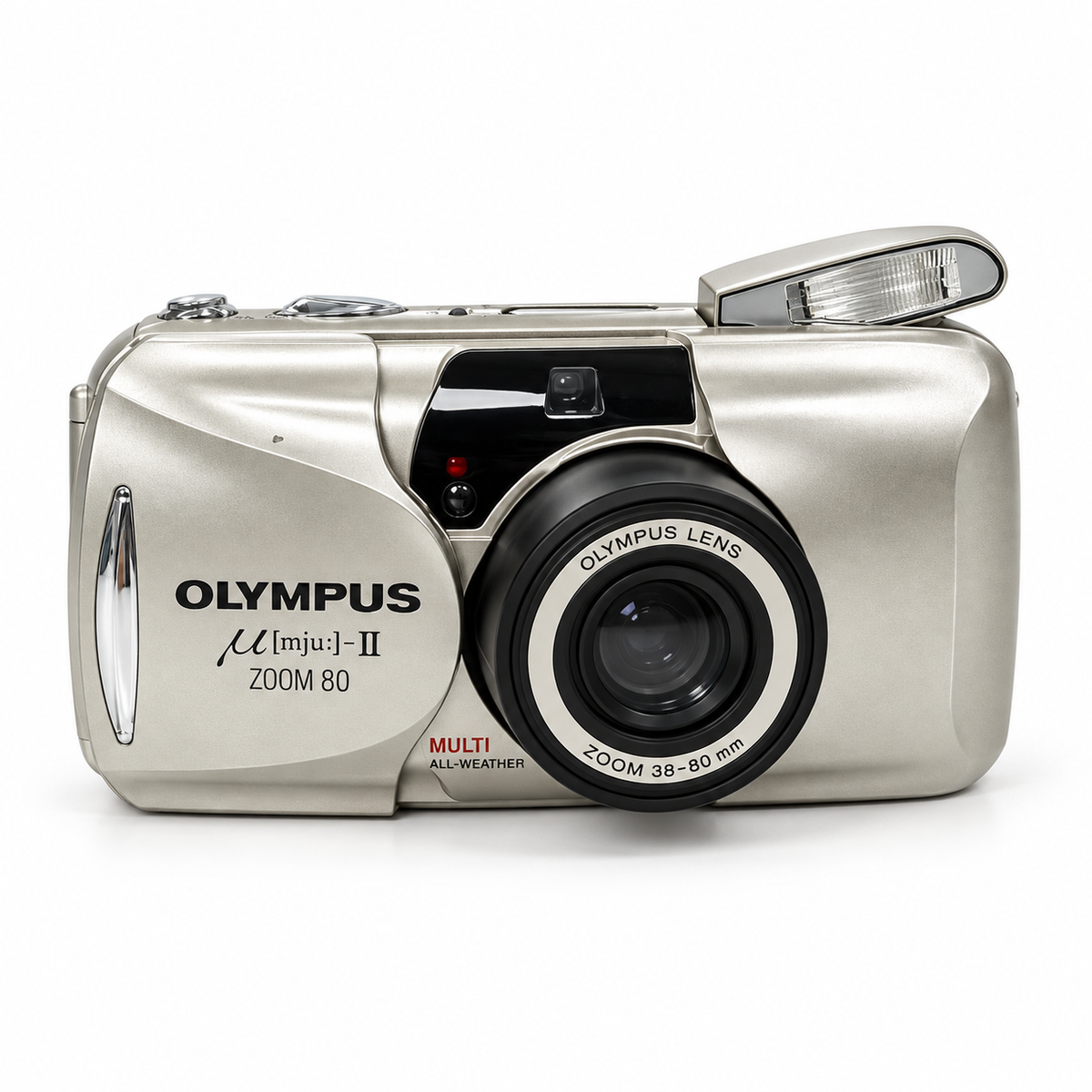 Olympus mju II Zoom 80 zilver - schuin van voren