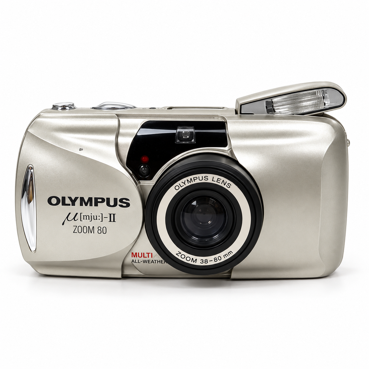 Olympus mju II Zoom 80 zilver - frontdetail